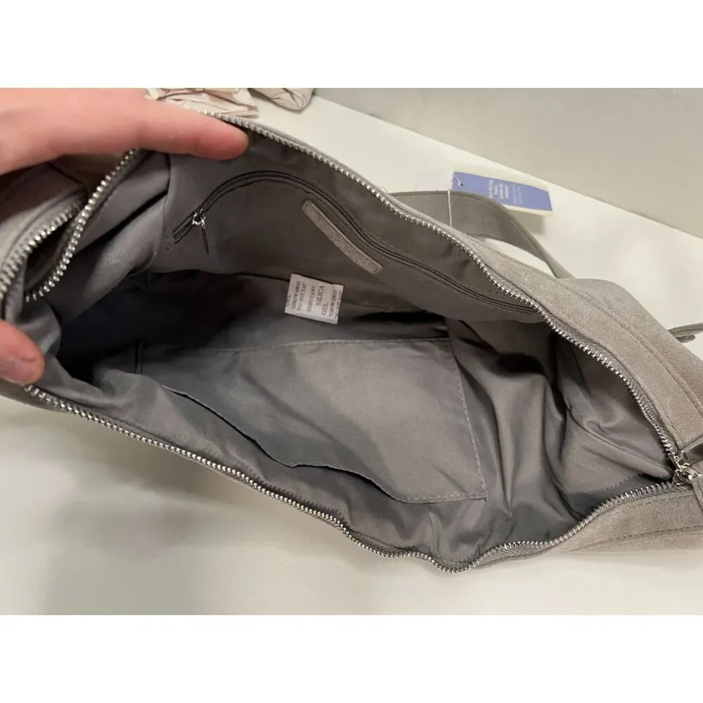 NWT ah.dorned grey vegan suede hobo bag